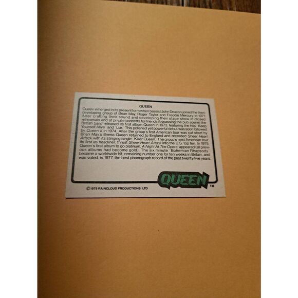 Vintage 1979 Raincloud Productions Queen Trading Card #51 Rock Band Memorabilia - Picture 2 of 2